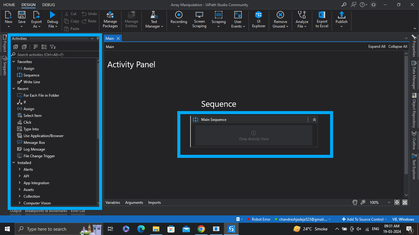 UiPath Activity & Sequence panel