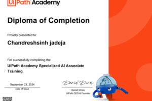 UiPath Specialized AI Associate Training certificate – RPA Developer skills in AI automation solutions